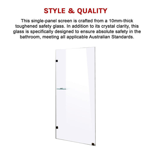 80 x 200cm Frameless 10mm Safety Glass Shower Screen BLACK