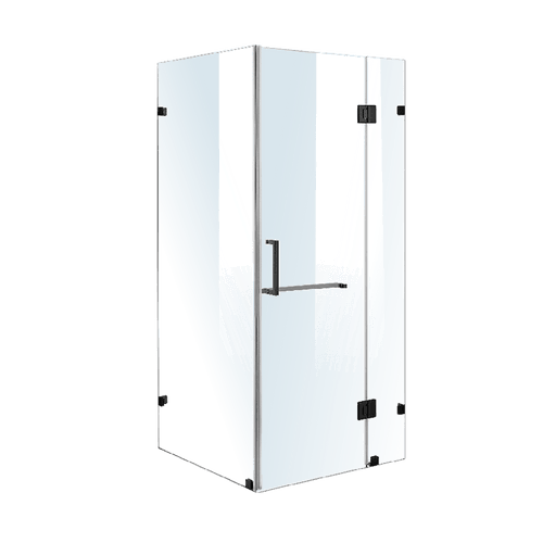 100 x 70cm Frameless 10mm Glass Shower Screen By Della Francesca BLACK Hardware, SQUARE Handle