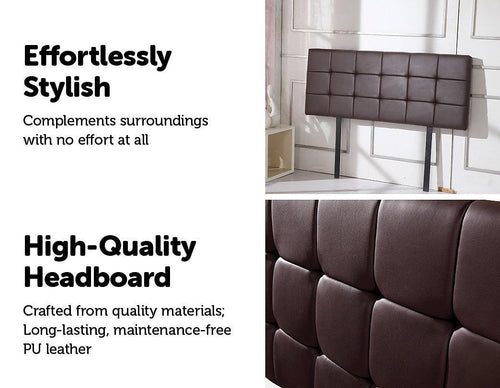 Double PU Leather Bed Deluxe Headboard Bedhead - Brown