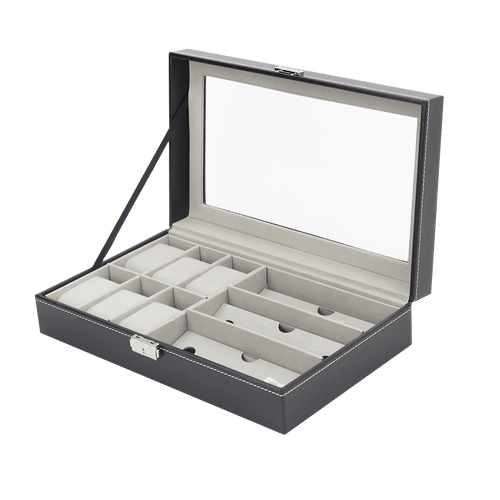 6+3 Grid Watch Sunglass Eyeglasses Display Box Case Storage Organizer PU Leather
