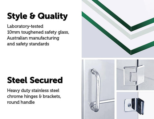 1000 x 1000mm Frameless 10mm Glass Shower Screen By Della Francesca CHROME Hardware, Round Handle