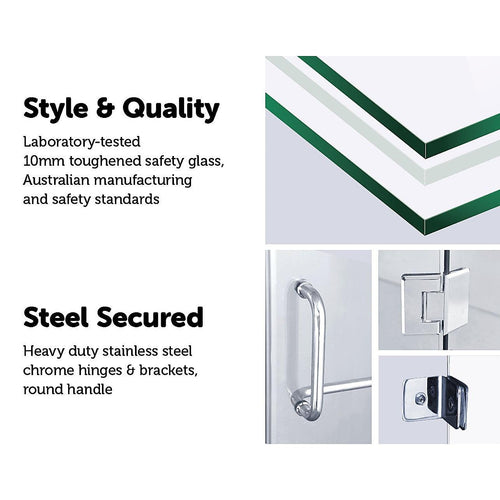 110 x 80cm Frameless 10mm Glass Shower Screen By Della Francesca CHROME Hardware, ROUND Handle