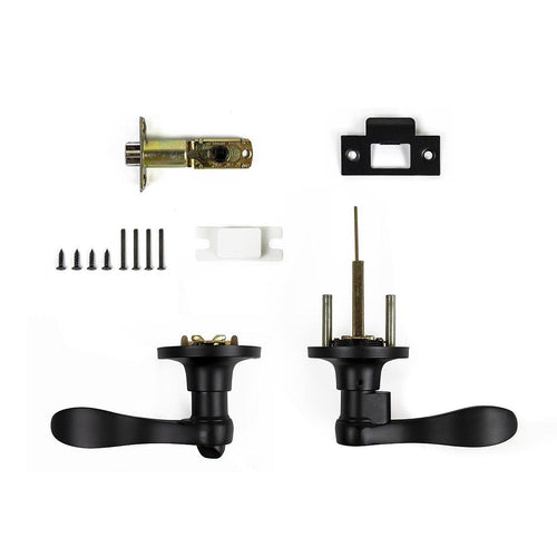 Door Handle Set Lever Key Lock Function Black
