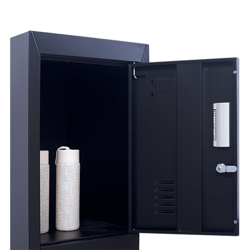 6-Door Black Metal Locker Cabinet – Vertical Storage with 4-Digit Combination Lock for Office, School