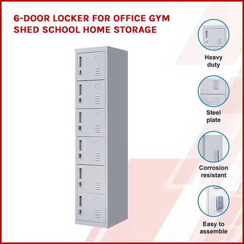 6-Door Grey Metal Locker Cabinet – Vertical Storage with Padlock-operated for Office, School