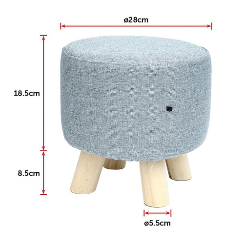 Grey Fabric Ottoman Foot Stool Rest Pouffe Wood Padded Seat Round