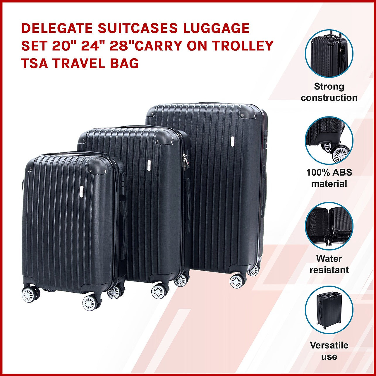 Delegate Suitcases Luggage Set 20 24 28Carry On Trolley TSA Travel Bag -  Home & Lifestyle > Travel Goods