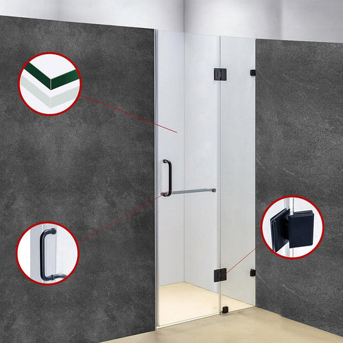 90 x 200cm Wall to Wall Frameless Shower Screen in Black Hardware with Round Handle