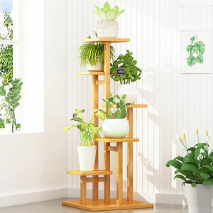 5 Tiers Vertical Bamboo Plant Stand Staged Flower Shelf Rack Outdoor Garden - Wood
