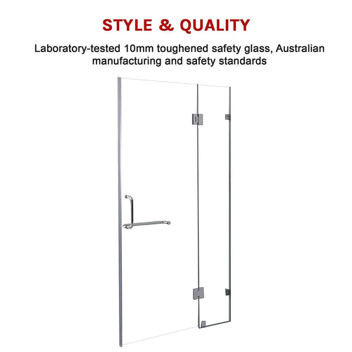 90 x 200cm Wall to Wall Frameless Shower Screen in CHROME Hardware, ROUND Handle