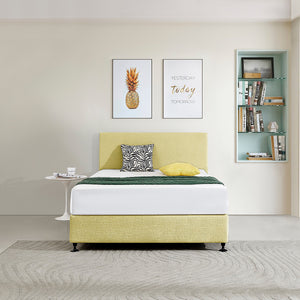 Linen Fabric Rectangular Double Bed Deluxe Headboard Bedhead Sulfur Yellow 