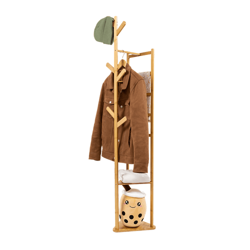 Clothes Coat Rack Garment Stand Shelf Wooden Tree Hanger Bag Hat Hook Holder