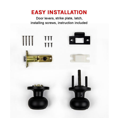 Door Handle Set Lever – Passage Function with Round Black Design and Functional Style