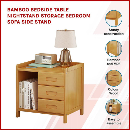 Bamboo Bedside Table Nightstand Storage Bedroom Sofa Side Stand - Wood
