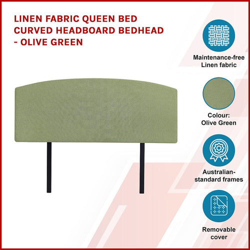 Linen Fabric Curved Queen Bed Deluxe Headboard Bedhead Olive Green 