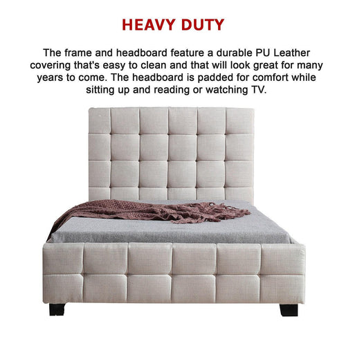 King Single Beige Linen Fabric Deluxe Bed Frame