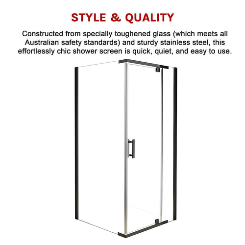 900 x 800 x 1900mm Framed Safety Glass Pivot Door Shower Screen in Black