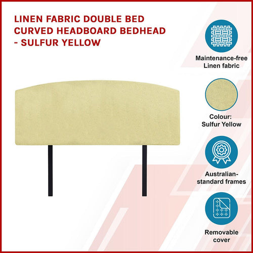 Linen Fabric Curved Double Bed Deluxe Headboard Bedhead Sulfur Yellow 