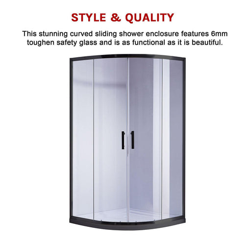 100 x 100cm Rounded Sliding 6mm Curved Shower Screen with Base in Black with White Base