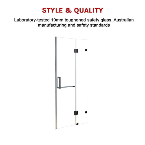 100 x 200cm Wall to Wall Frameless Shower Screen in CHROME Hardware, SQUARE Handle