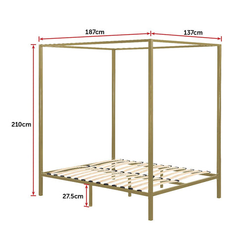 4 Four Poster Double Bed Frame - Gold
