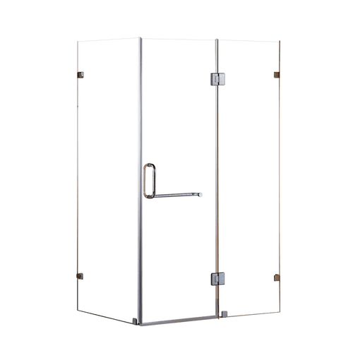 110 x 90cm Frameless 10mm Glass Shower Screen By Della Francesca Nickel Hardware, Round Handle