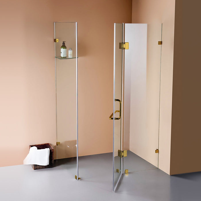 110 x 90cm Frameless 10mm Glass Shower Screen By Della Francesca GOLD Hardware, SQUARE Handle