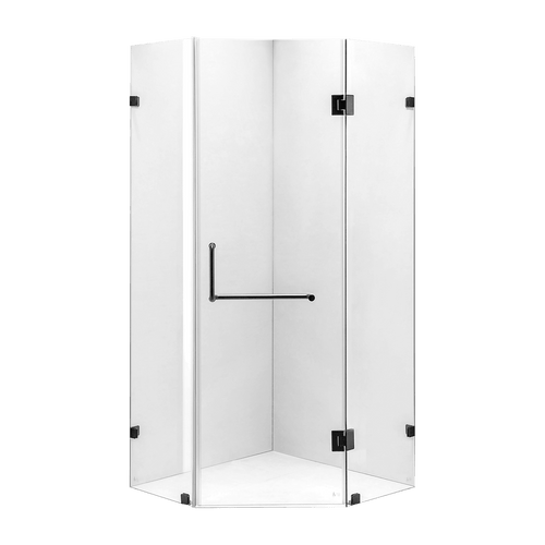 900 x 900mm Frameless 10mm Glass Shower Screen By Della Francesca Black Hardware, Round Handle
