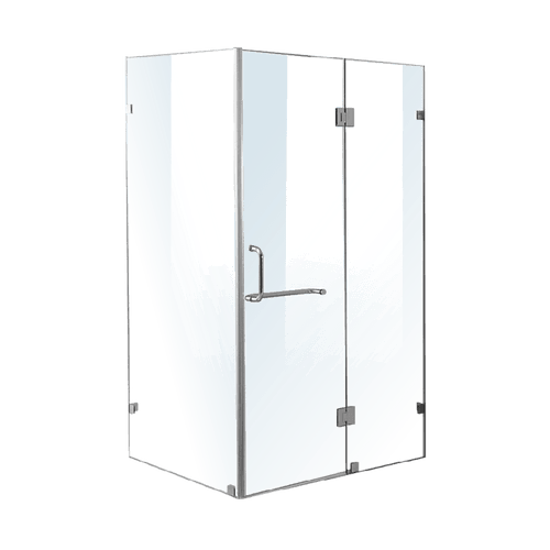 120 x 100cm Frameless 10mm Glass Shower Screen By Della Francesca CHROME Hardware, ROUND Handle