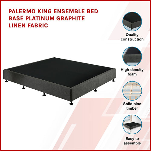 King Slatted Ensemble Bed Base - Platinum Graphite Linen Breathable Cover