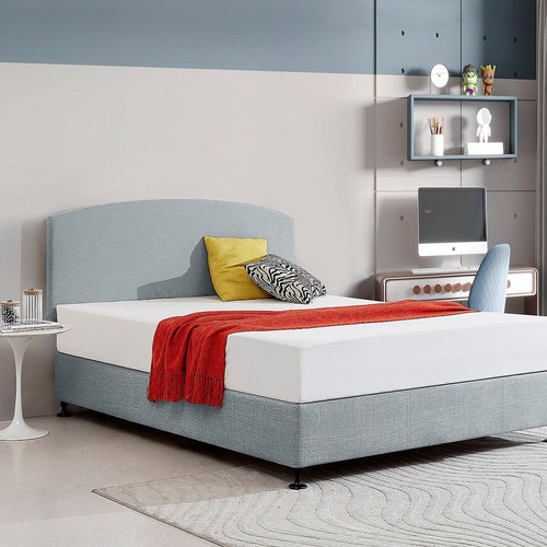 Linen Fabric Curved Queen Bed Deluxe Headboard Bedhead Stone Grey 