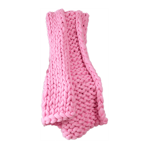 Hand Knitted Chunky Blanket Thick Acrylic Yarn Blanket Home Decor Throw Rug - Pink
