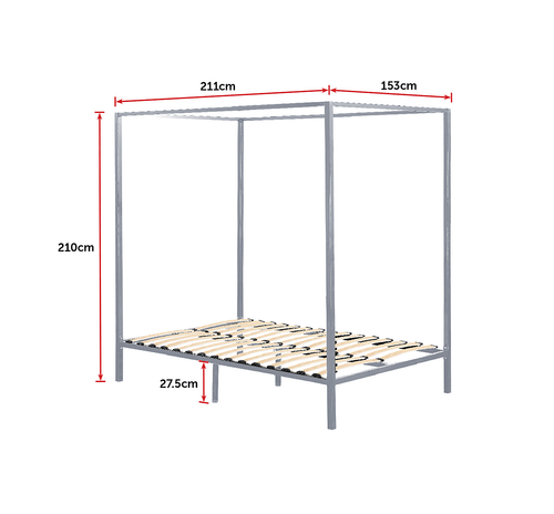 4 Four Poster Queen Bed Frame - Cream