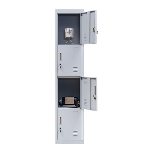 Grey Locker with 4 Doors & Standard Lock with 2 Keys – Storage for Gym, School, or Workplace