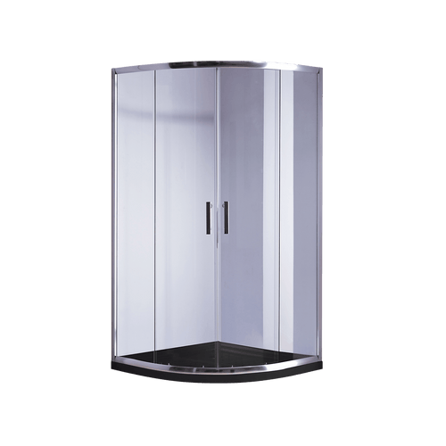 90 x 90cm Rounded Sliding 6mm Curved Shower Screen with Base in Chrome with Black Base
