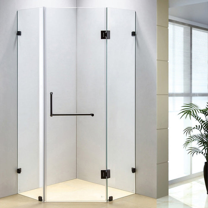 Frameless 10mm Glass Shower Screen - 900 x 900mm - Black Hardware, Round Handle