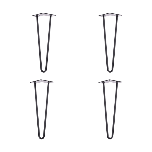 Set of 4 Industrial Retro Hairpin Table Legs 12mm Steel Bench Desk - 41cm Black