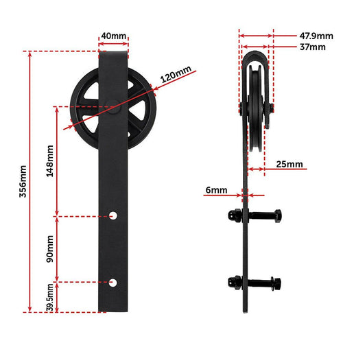 2m Big Spoke Wheel Black Sliding Barn Door Hardware