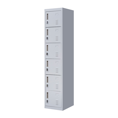 6-Door Grey Metal Locker Cabinet – Vertical Storage with Padlock-operated for Office, School