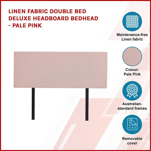 Linen Fabric Rectangular Double Bed Deluxe Headboard Bedhead Pale Pink 