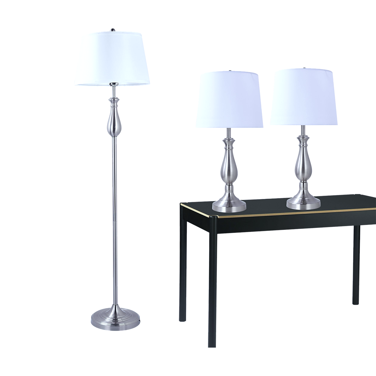 3 Piece Lamp Set with Nickel Finish for Modern Home Home