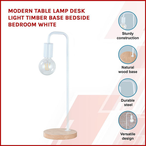 Modern White Table Lamp Desk Light Timber Base Bedside Bedroom