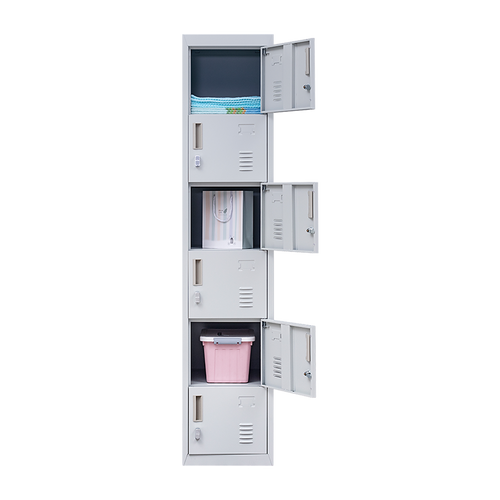 6-Door Grey Metal Locker Cabinet – Vertical Storage with Padlock-operated for Office, School