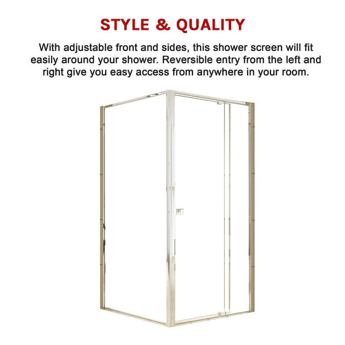 Front: (98~106) x 195cm Adjustable Semi Frameless Shower Screen in Chrome Side: (98~101) x 195cm