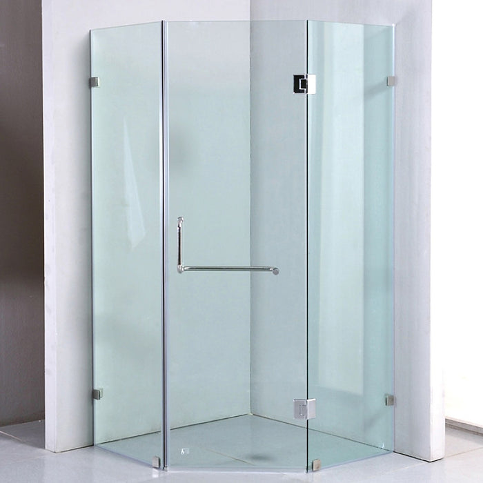 Frameless 10mm Glass Shower Screen - 900 x 900mm - CHROME Hardware, Round Handle