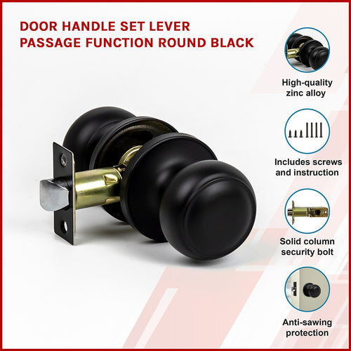 Door Handle Set Lever – Passage Function with Round Black Design and Functional Style