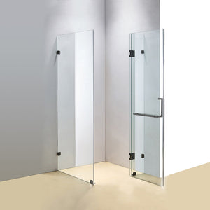 90 x 80cm Frameless 10mm Glass Shower Screen By Della Francesca BLACK Hardware, SQUARE Handle