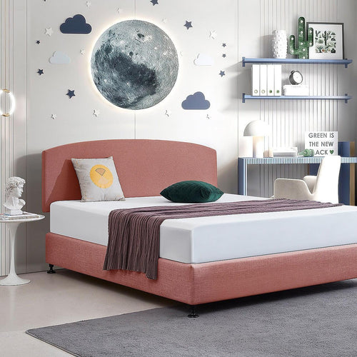 Linen Fabric Curved King Bed Deluxe Headboard Bedhead Pearl Copper Brown 