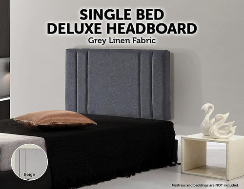 Grey Linen Fabric Single Deluxe Headboard Bedhead