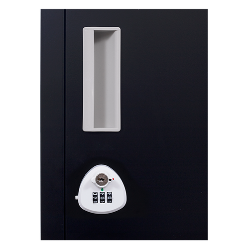 6-Door Black Metal Locker Cabinet – Vertical Storage with 3-Digit Combination Lock for Office, School